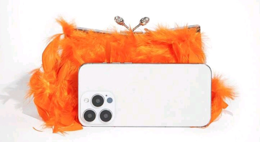 Orange Feather Clutch