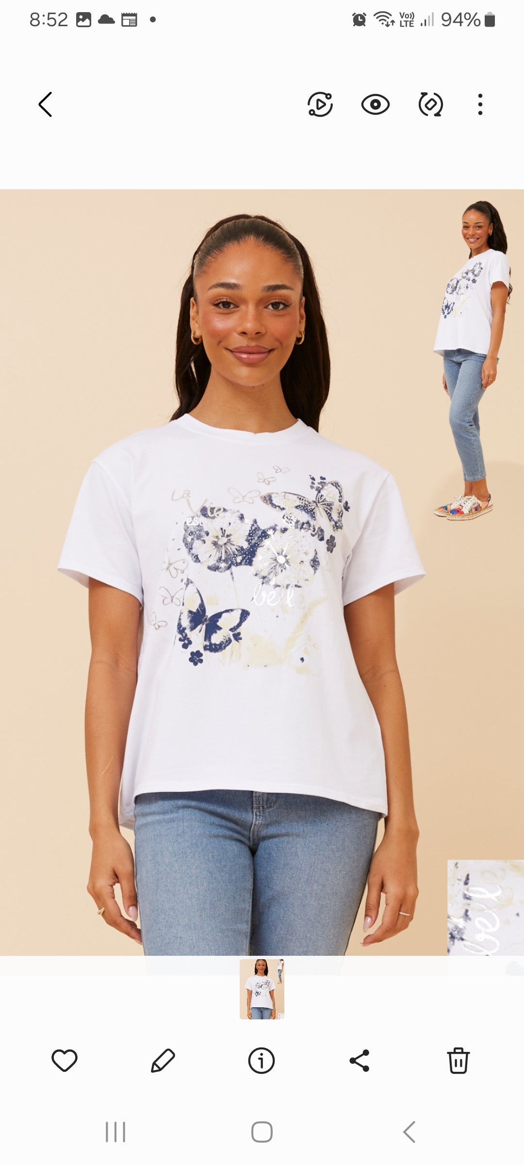 White Cotton Tee with Butterflies