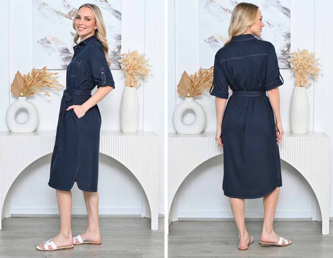 Navy Cotton Shirt Dress