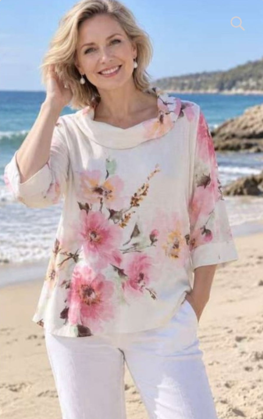 Linen Blend Loose Fitting Top