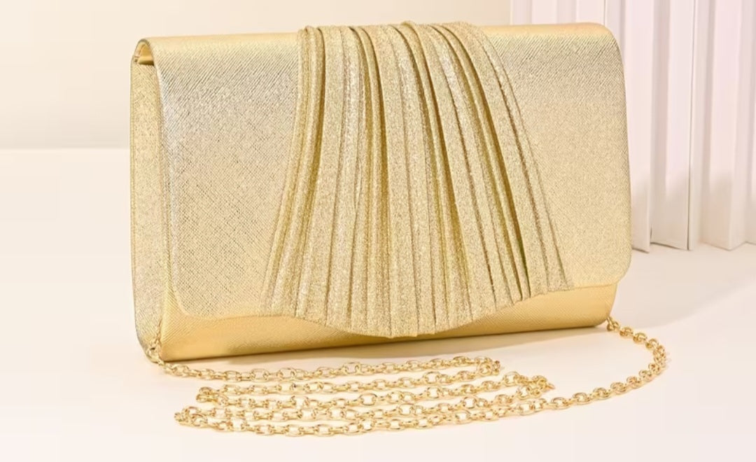 Gold Pleat Detail Clutch