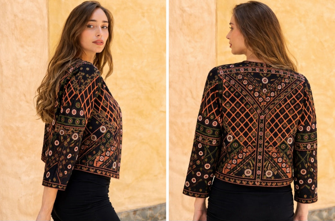 Embellished Cotton Jacket Black