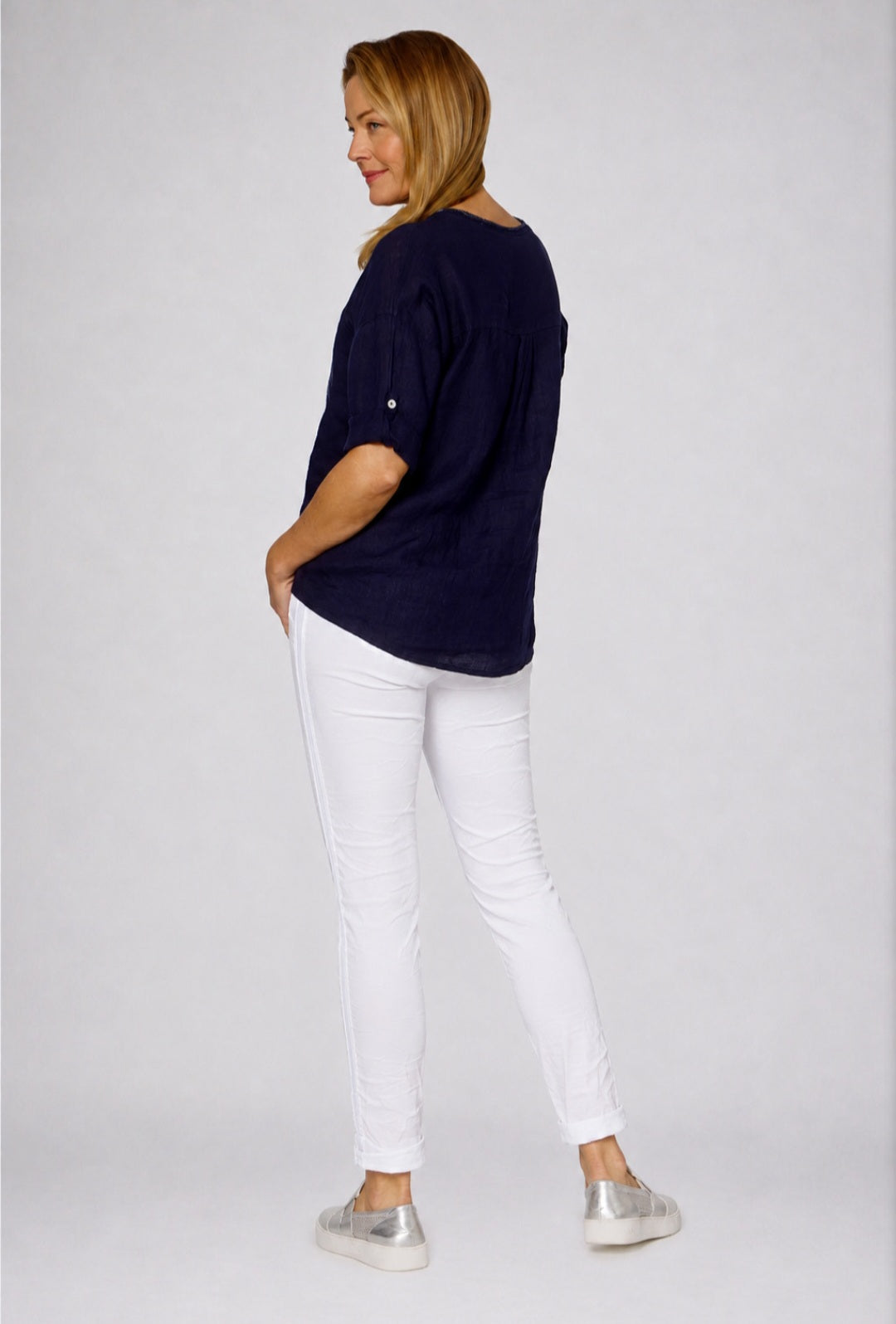 Navy Linen Top Made in Italy