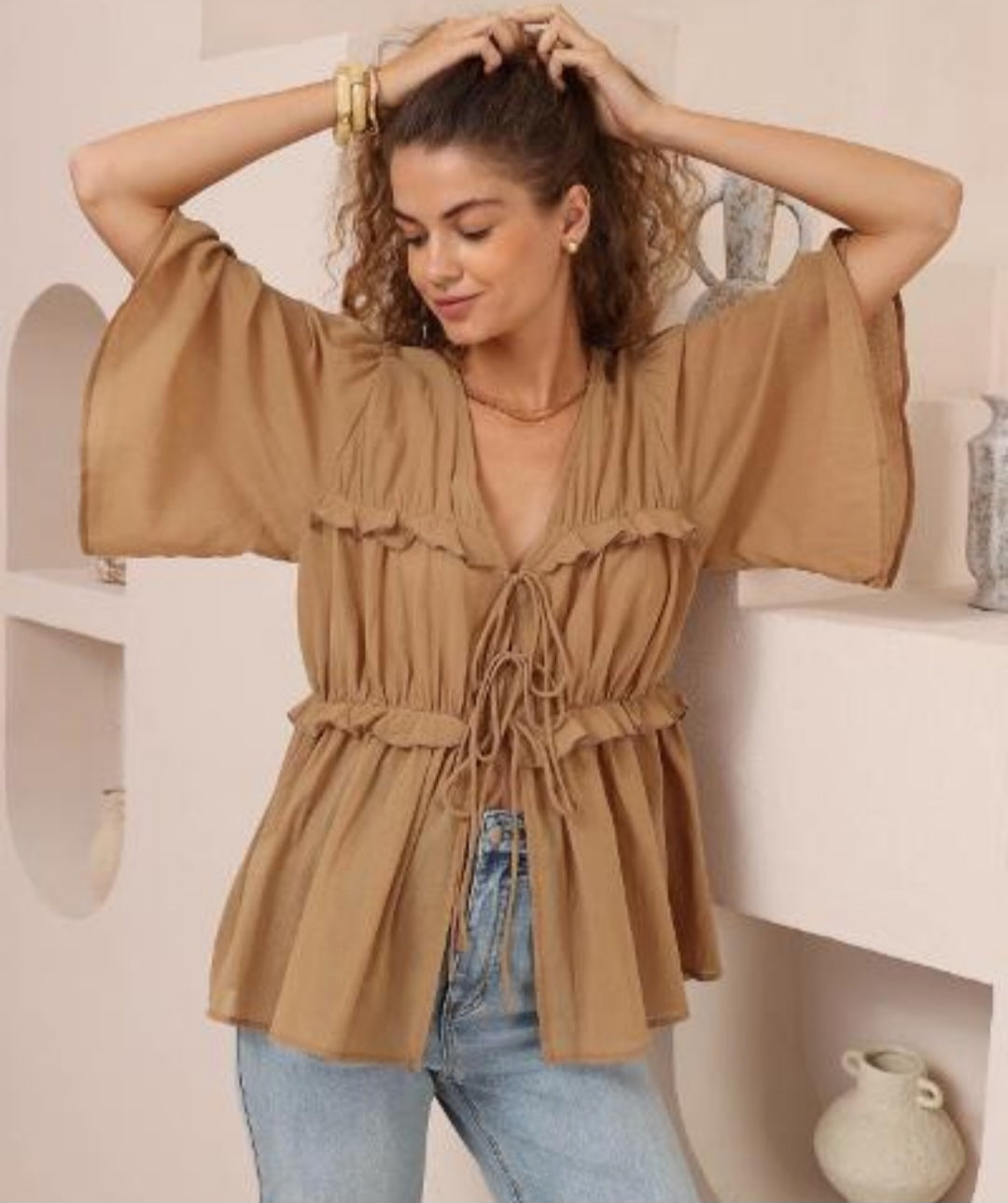 Eloise Tie Up Top Camel