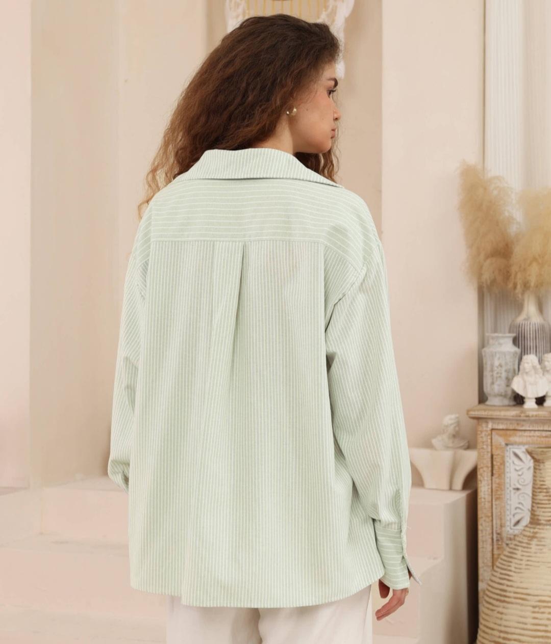 Mint & White Striped Cotton Blend Shirt