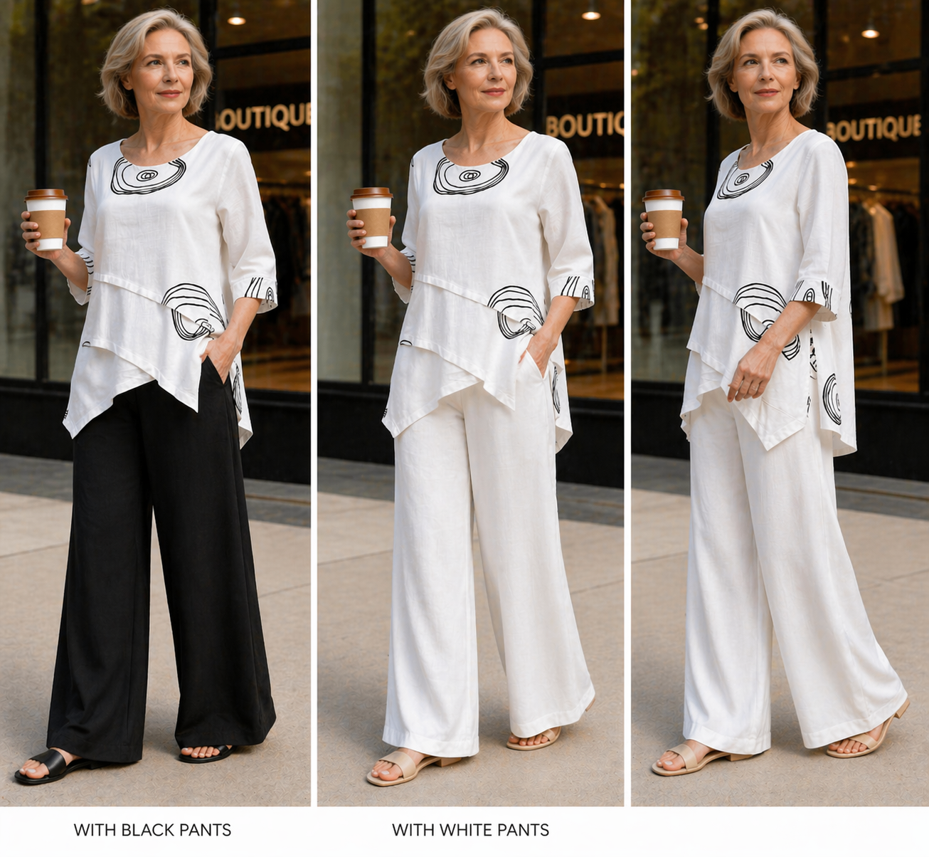 White Linen Blend Patterned Top