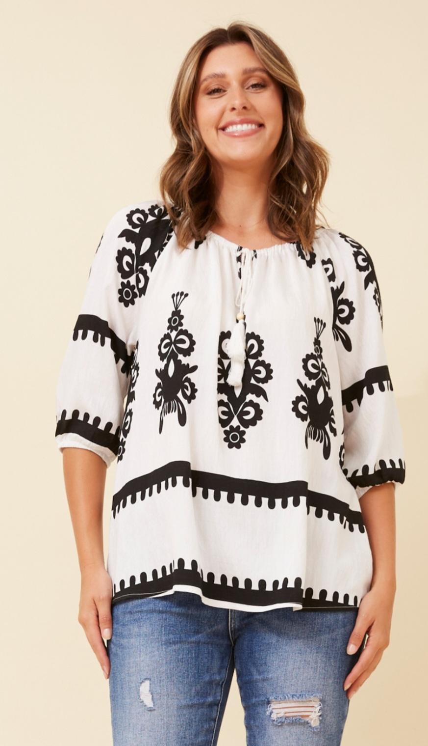 Black & White Silky Viscose Blouse
