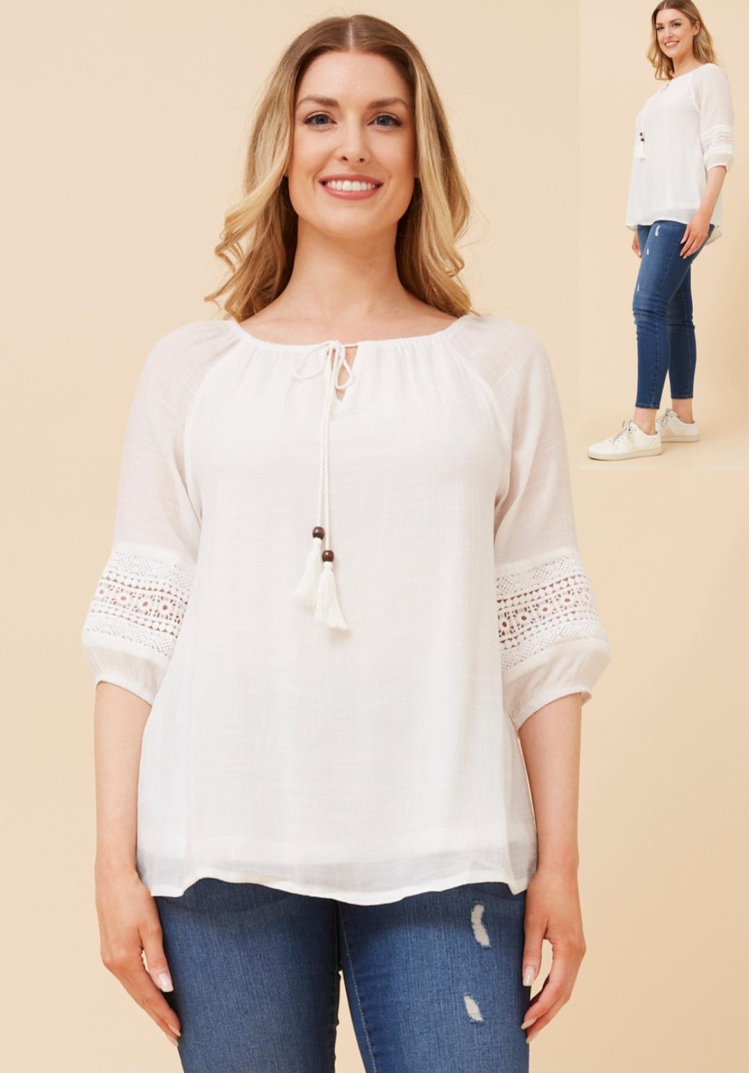 Coastal Breeze Lace Trim Top White