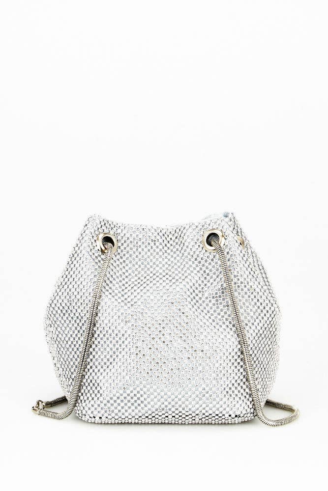 Soft all around diamante bucket bag for party: Gold