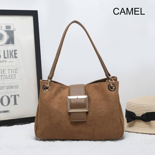 Camel Vegan Suede Shoulder Bag