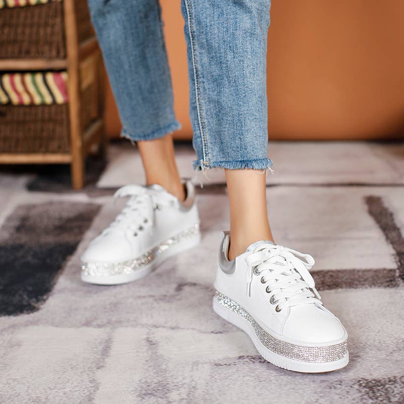Lux White Diamonte Sole Sneakers