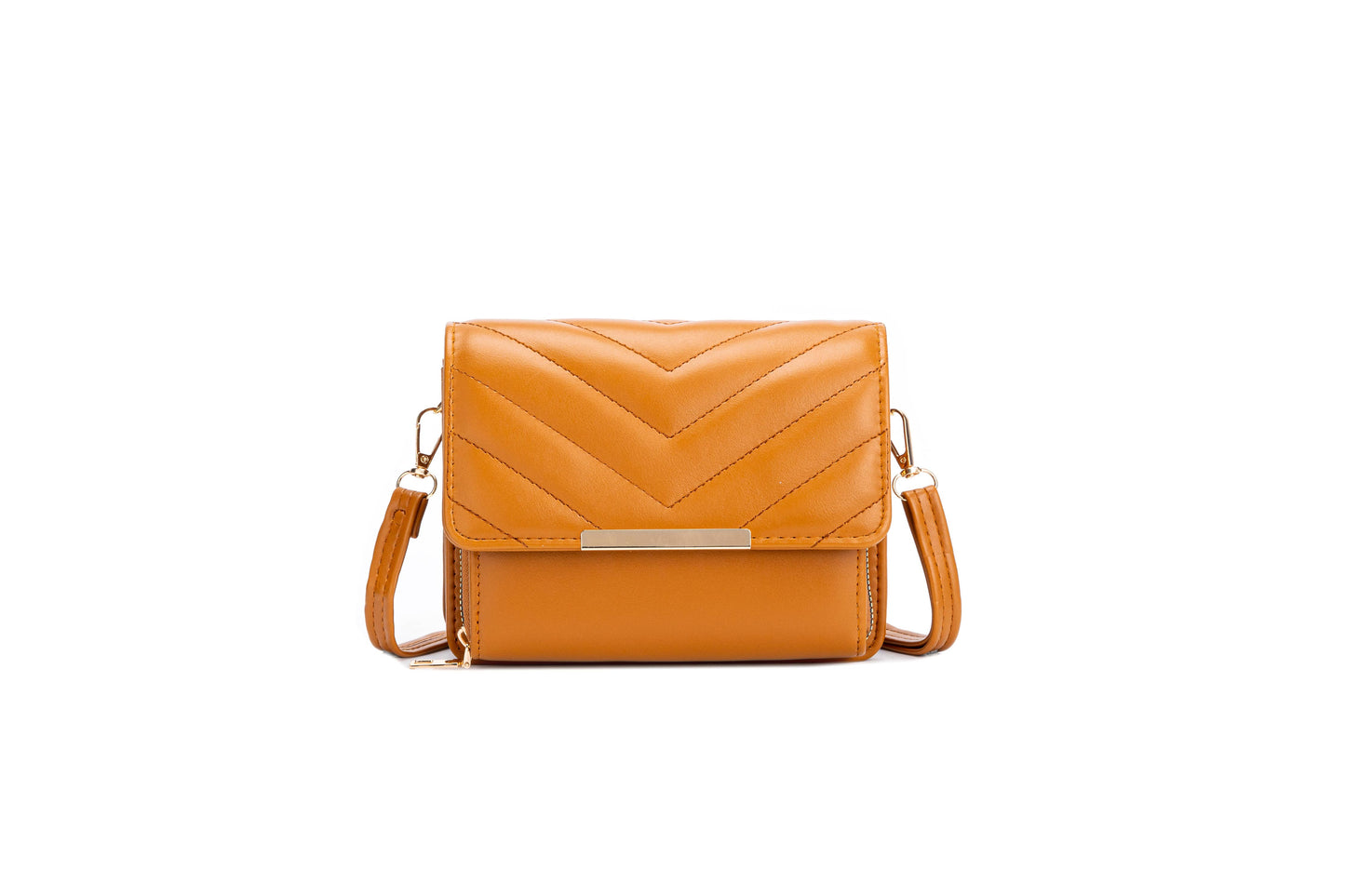 Quited Chevron Pattern Zip Front Pocket Cross Body Bag: Orange