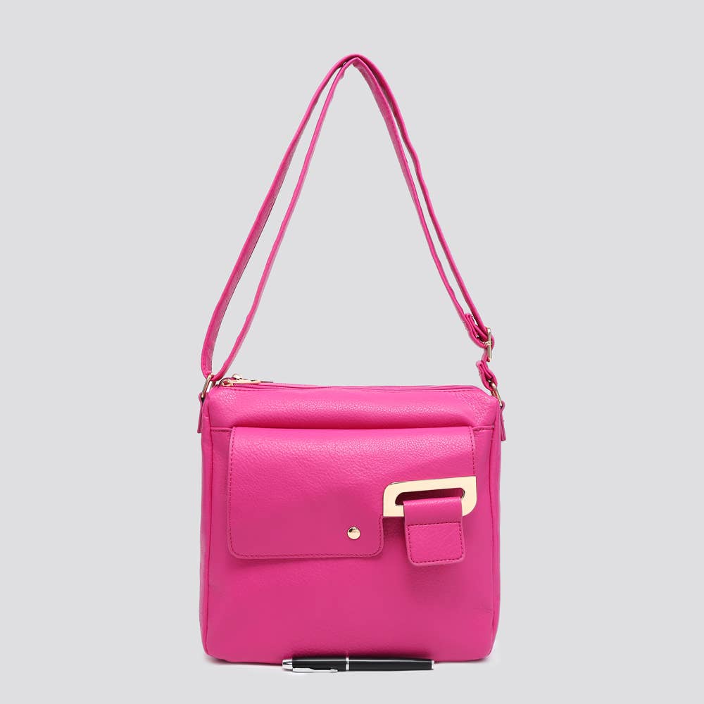 Fuscia Vegan Leather Crossbody Bag: Hot Pink