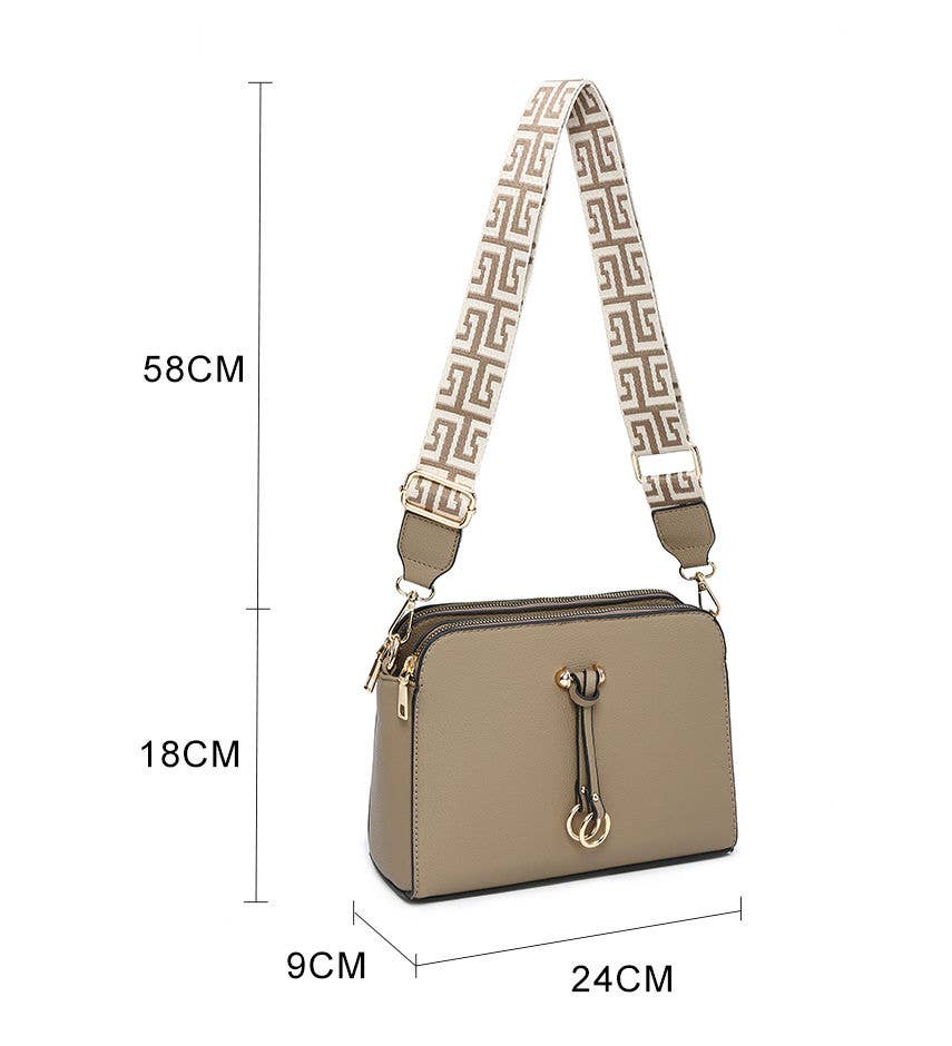 Oatmeal Triple Zipped Sections Canvas Strap Cross Body
