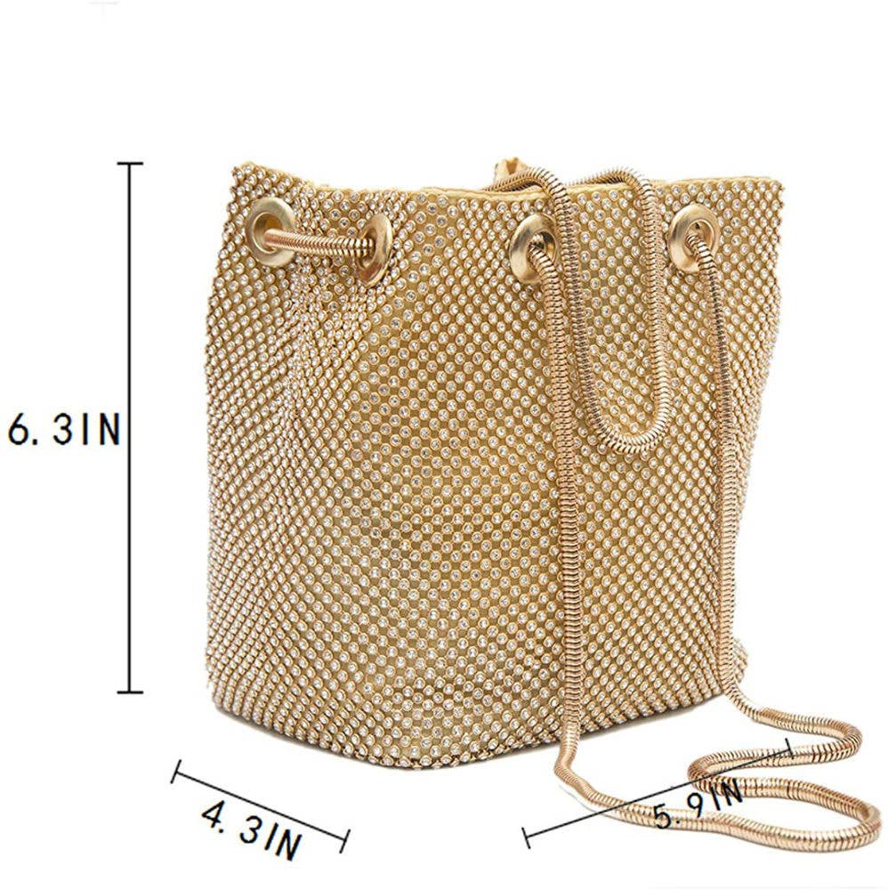 Soft all around diamante bucket bag for party: Gold