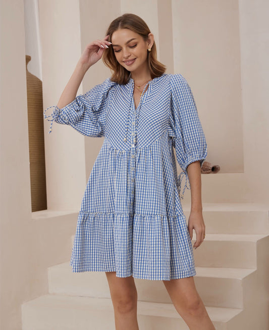 Modern Gingham Blue Dress