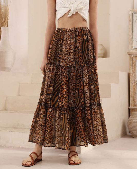 Leopard Print Mazi Chiffon Skirt