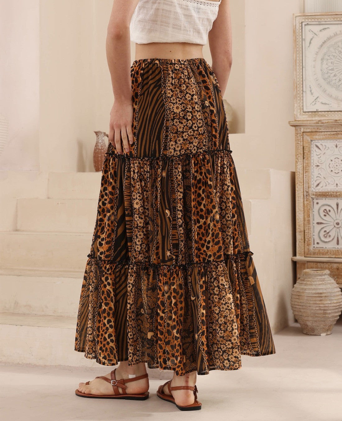 Leopard Print Mazi Chiffon Skirt