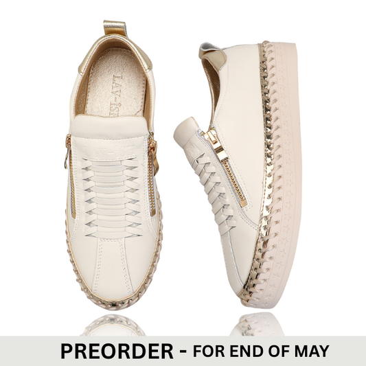 White/Gold Heritage Leather Zip Sneaker