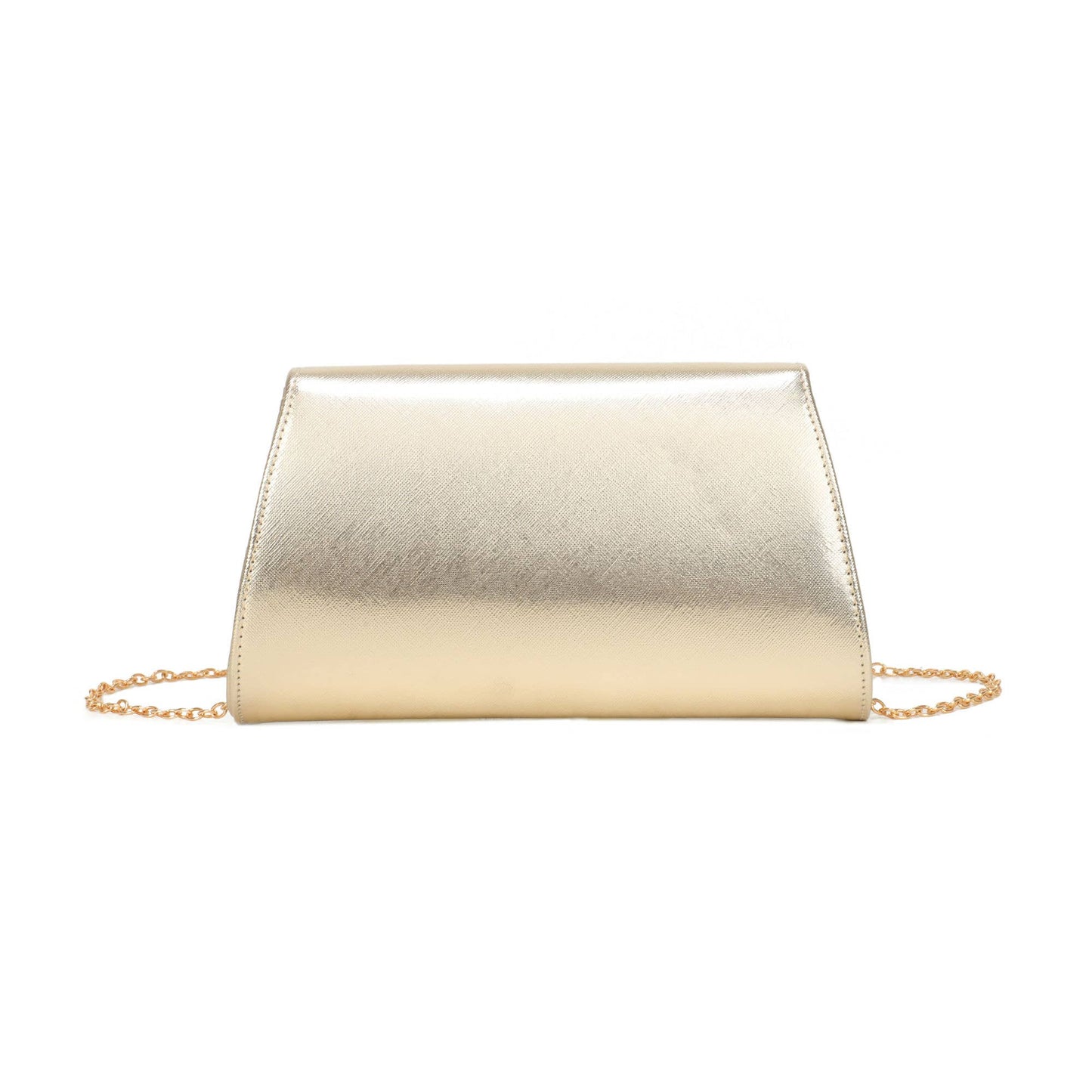 Trapezoid Shape Clutch Bag With Metal Hardware: Champagne