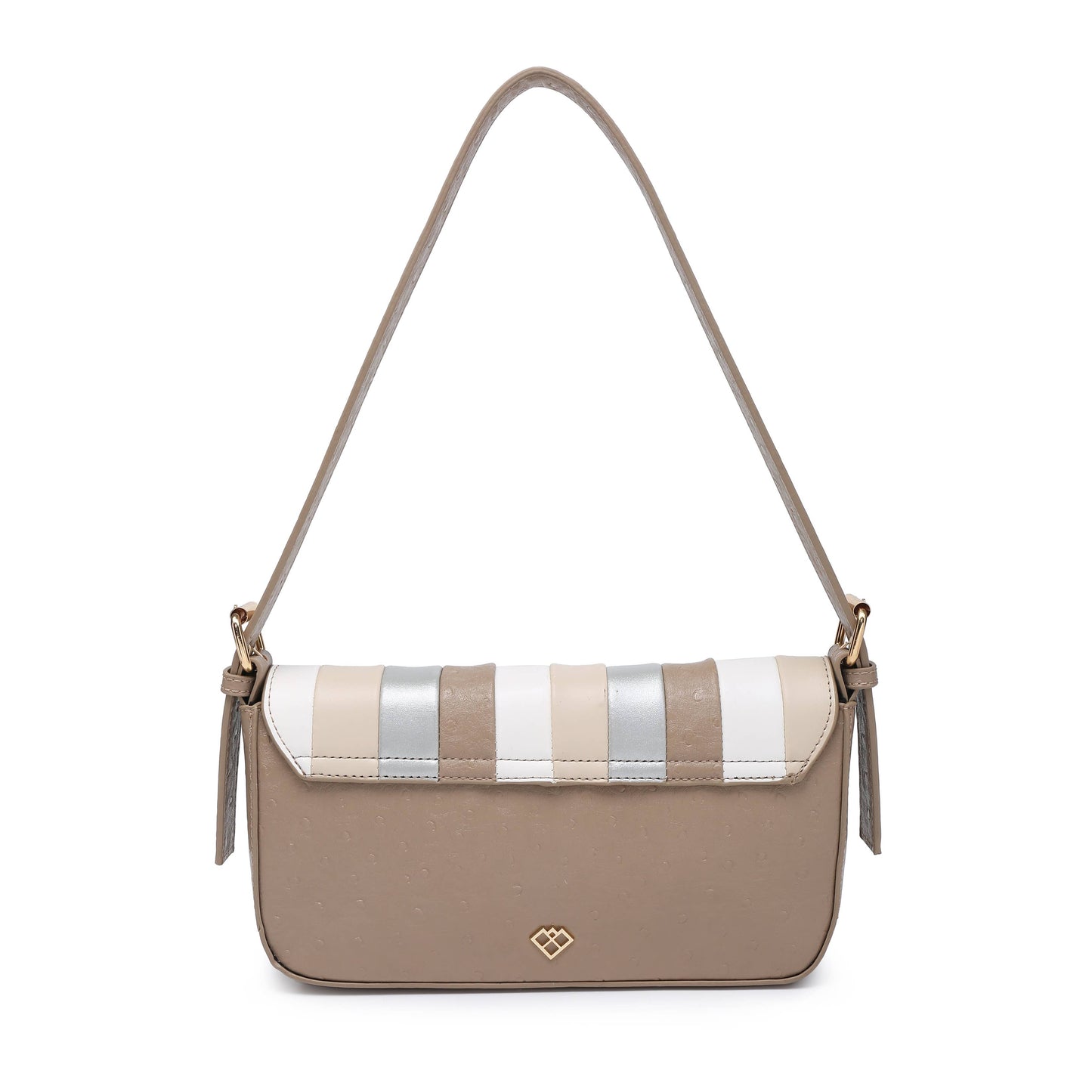 Camel Striped Colour Block Pattern Flap Shoulder Bag