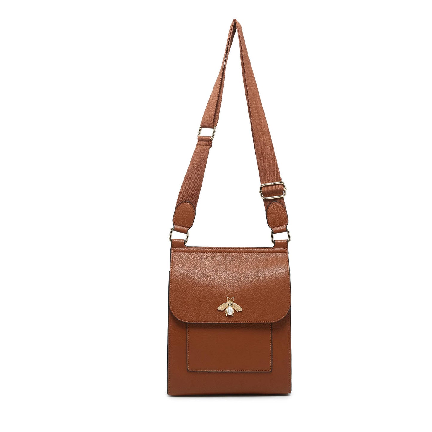 Tan Brown Bee Flap Crossbody Bag