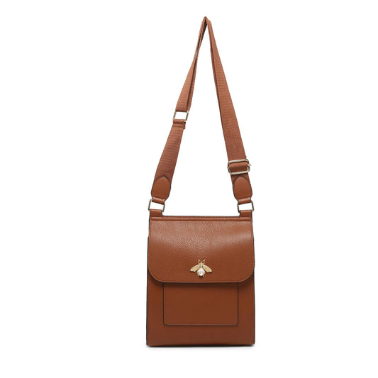 Tan Brown Bee Flap Crossbody Bag