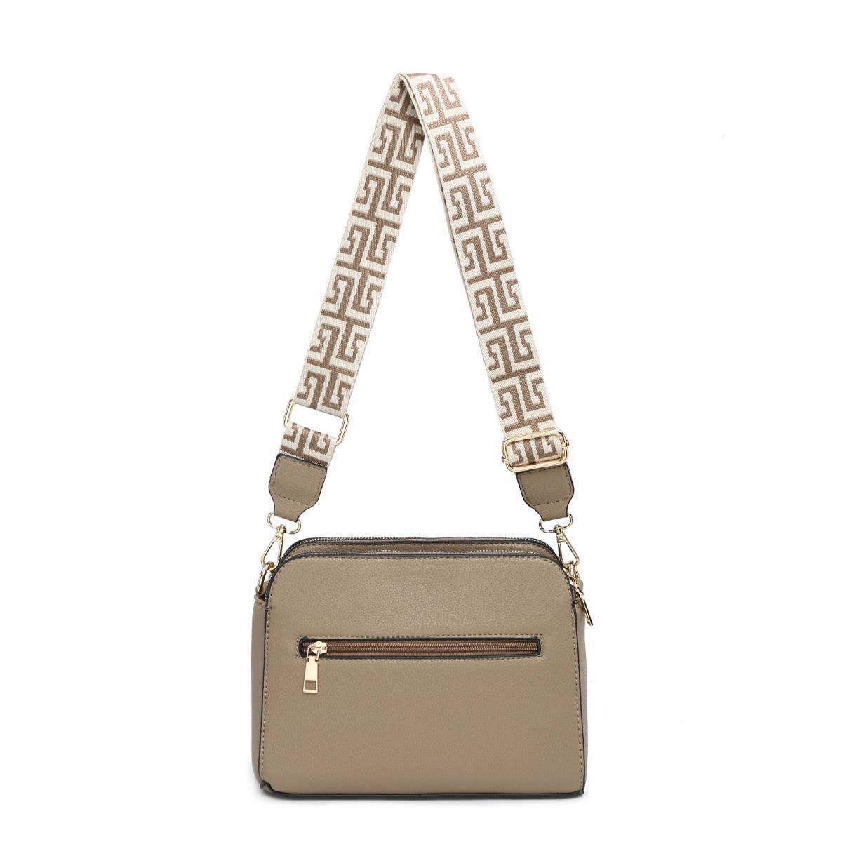 Oatmeal Triple Zipped Sections Canvas Strap Cross Body