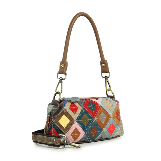 Genuine Leather Top Stitch Petite Shoulder Bag: Multi