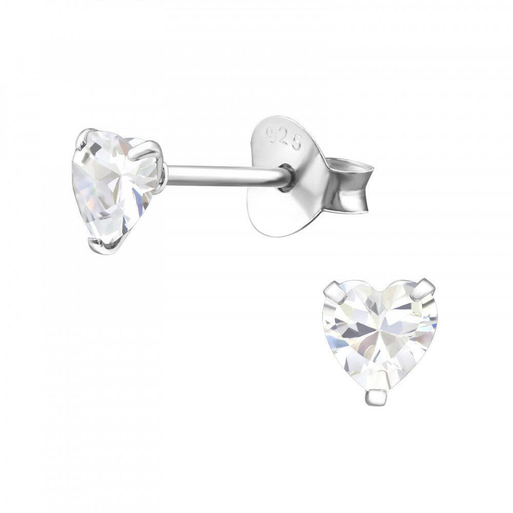 Sterling Silver Crystal Heart Drop Earrings