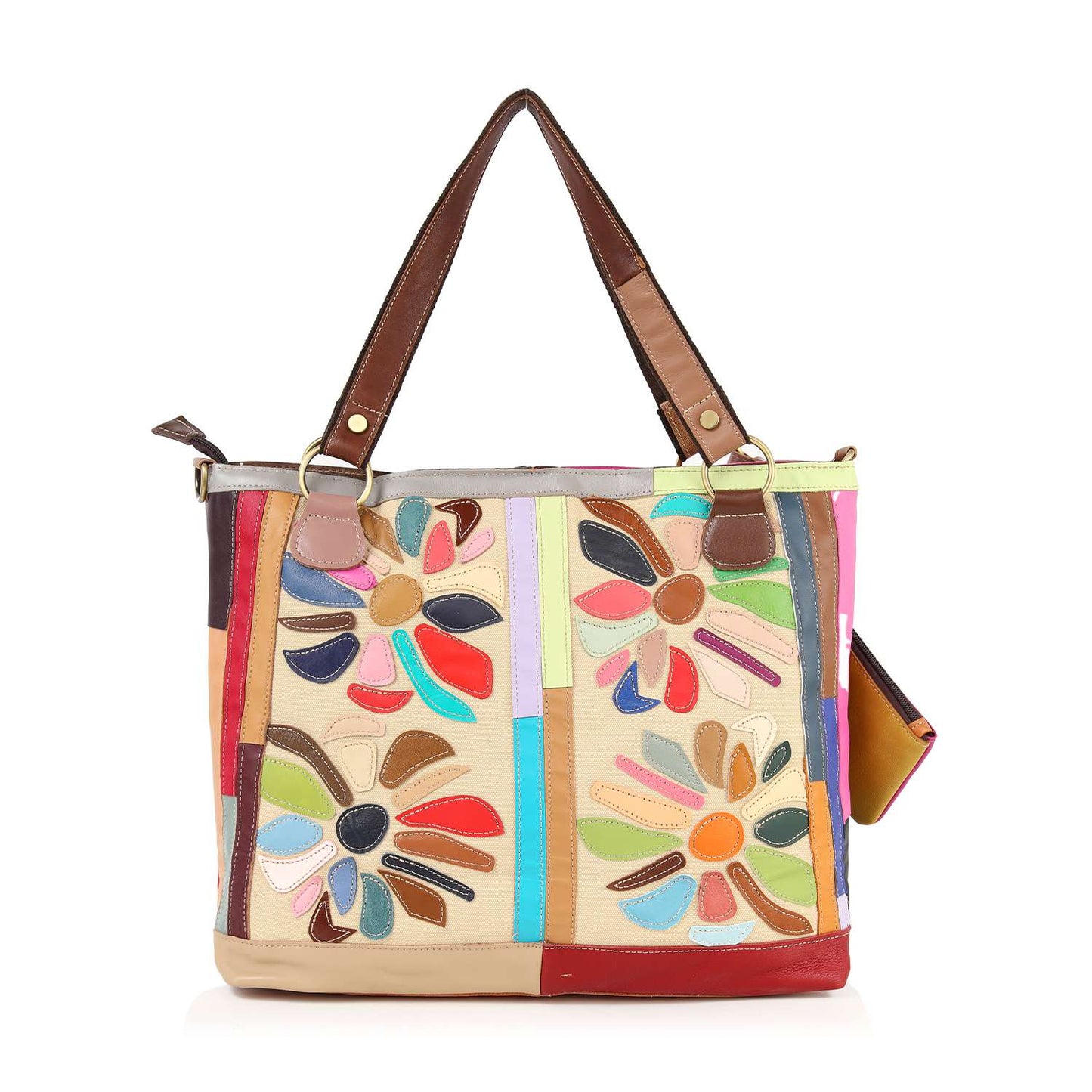 Genuine Leather Colorful Oversized Tote