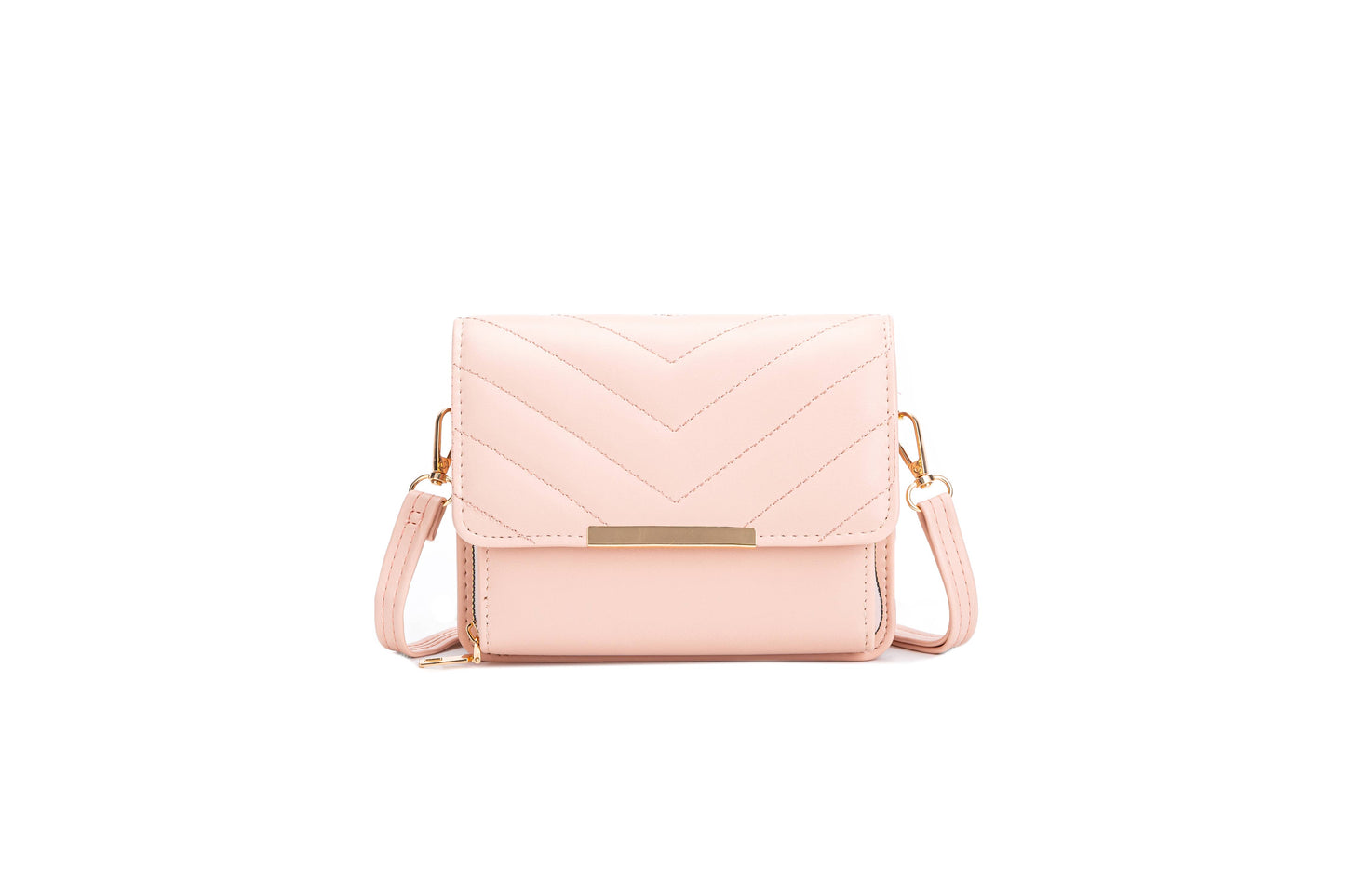 Quited Chevron Pattern Zip Front Pocket Cross Body Bag: Orange