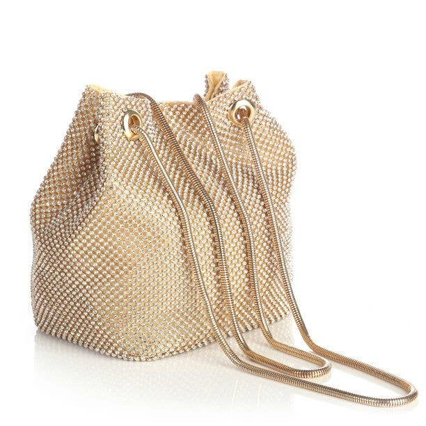 Soft all around diamante bucket bag for party: Gold