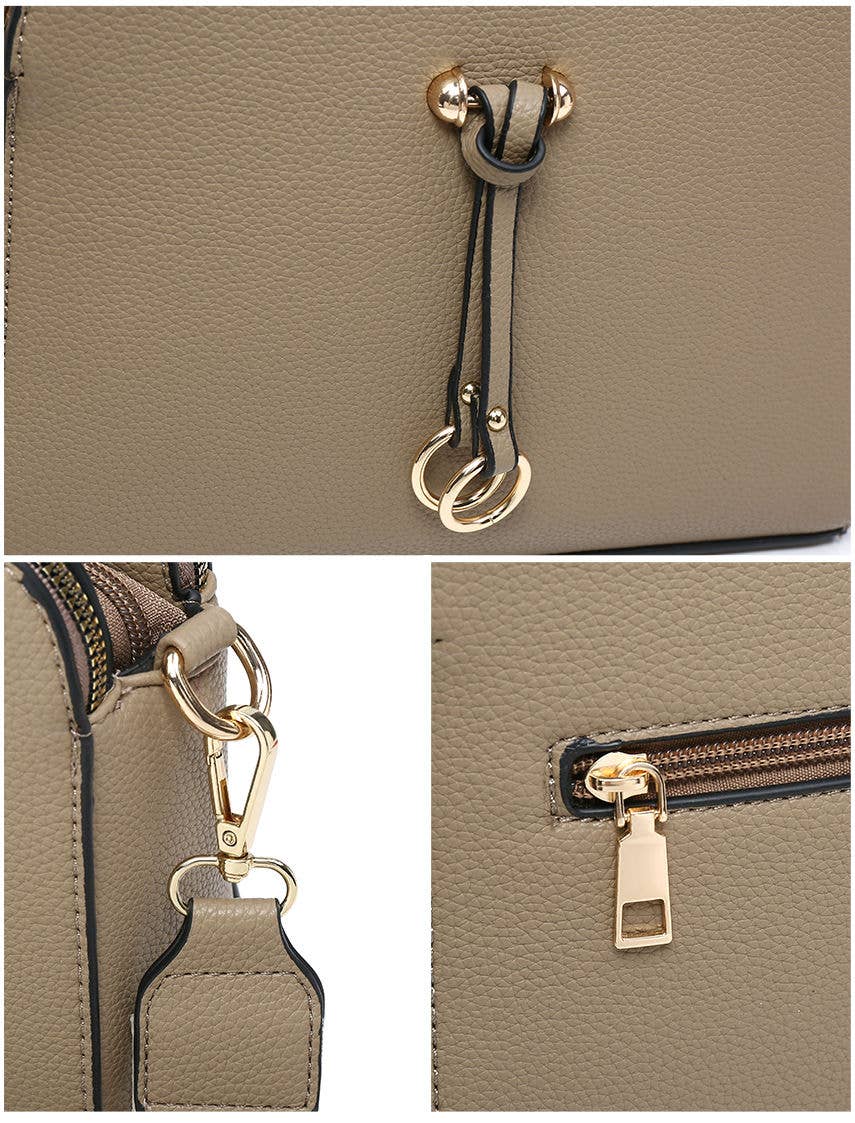 Oatmeal Triple Zipped Sections Canvas Strap Cross Body