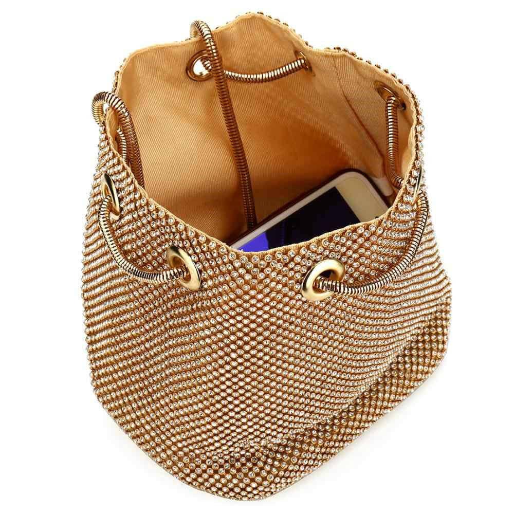 Soft all around diamante bucket bag for party: Gold