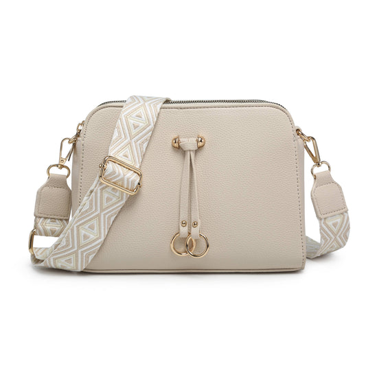 Oatmeal Triple Zipped Sections Canvas Strap Cross Body