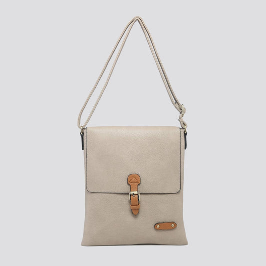 Sand Coloured Premium Faux Leather Crossbody Bag: Sand
