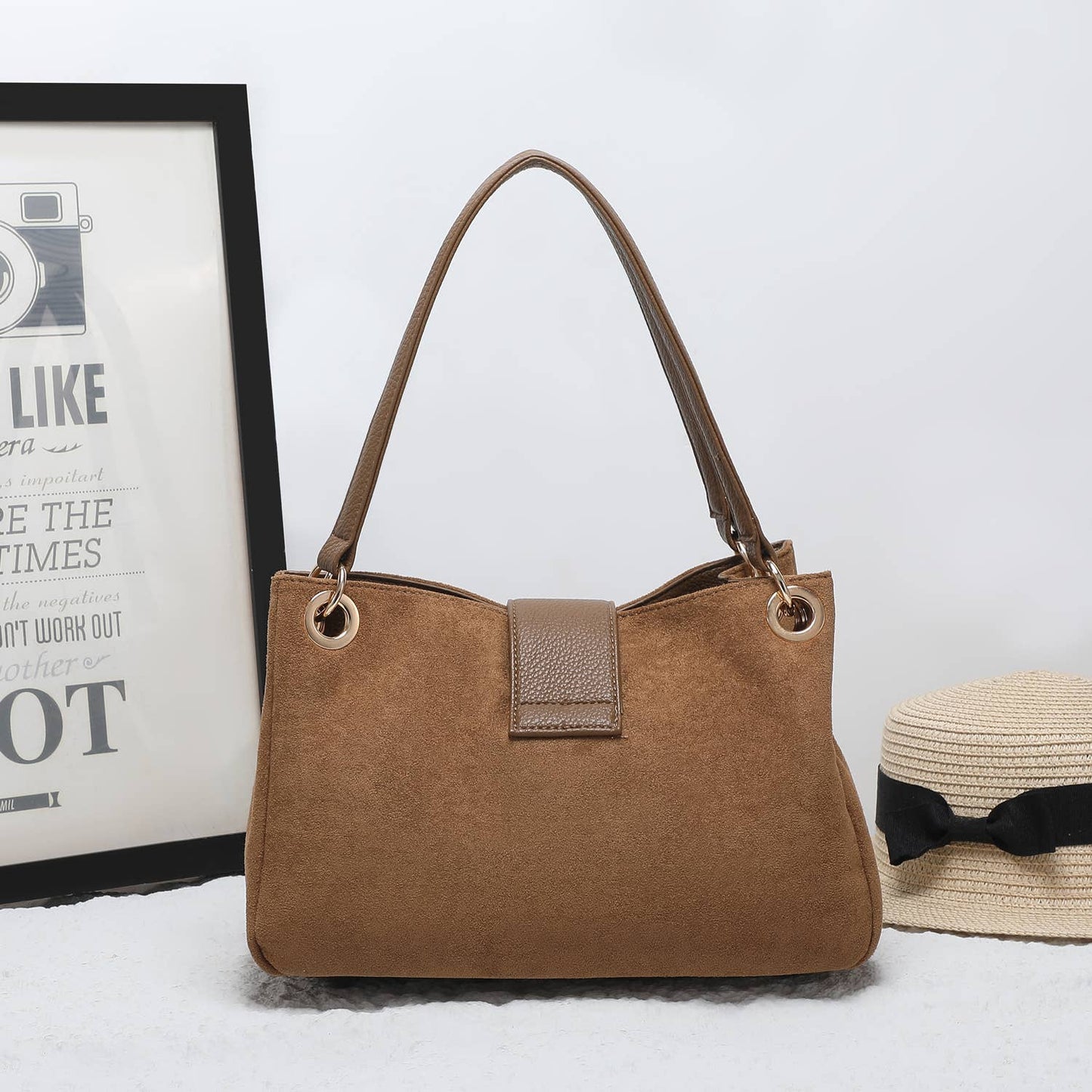 Camel Vegan Suede Shoulder Bag