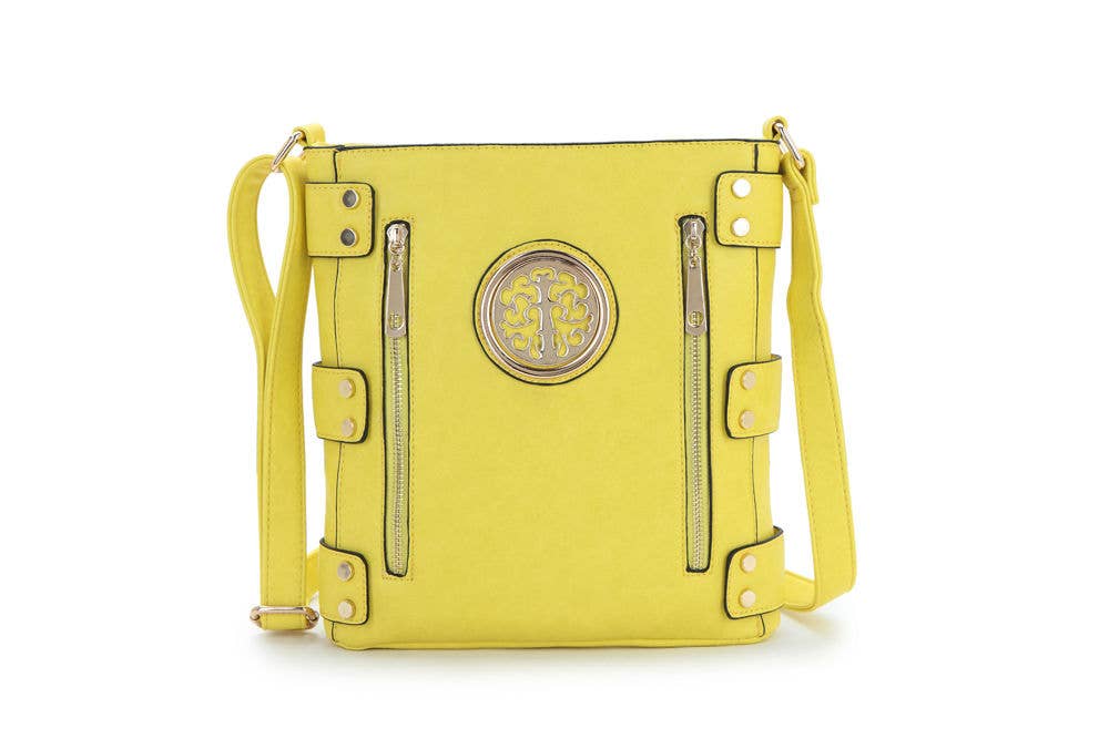 Cross body bag with top zip closure: Tan Brown