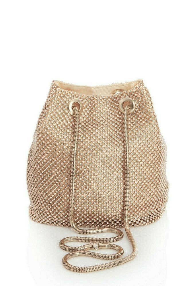 Soft all around diamante bucket bag for party: Gold