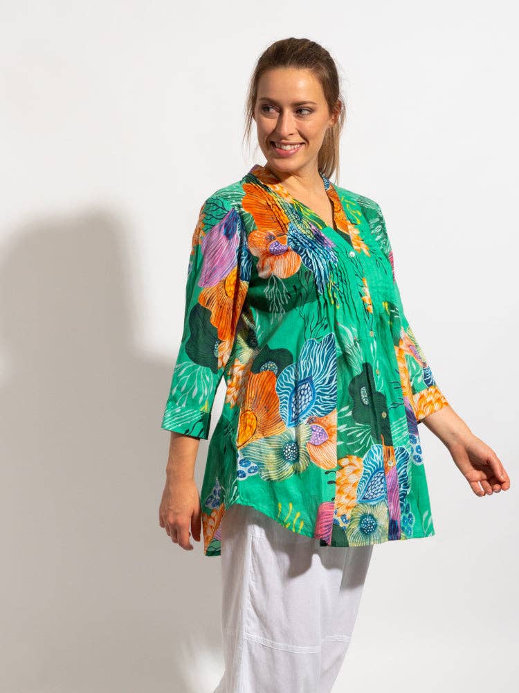 Palm Cove Top In Green Marine