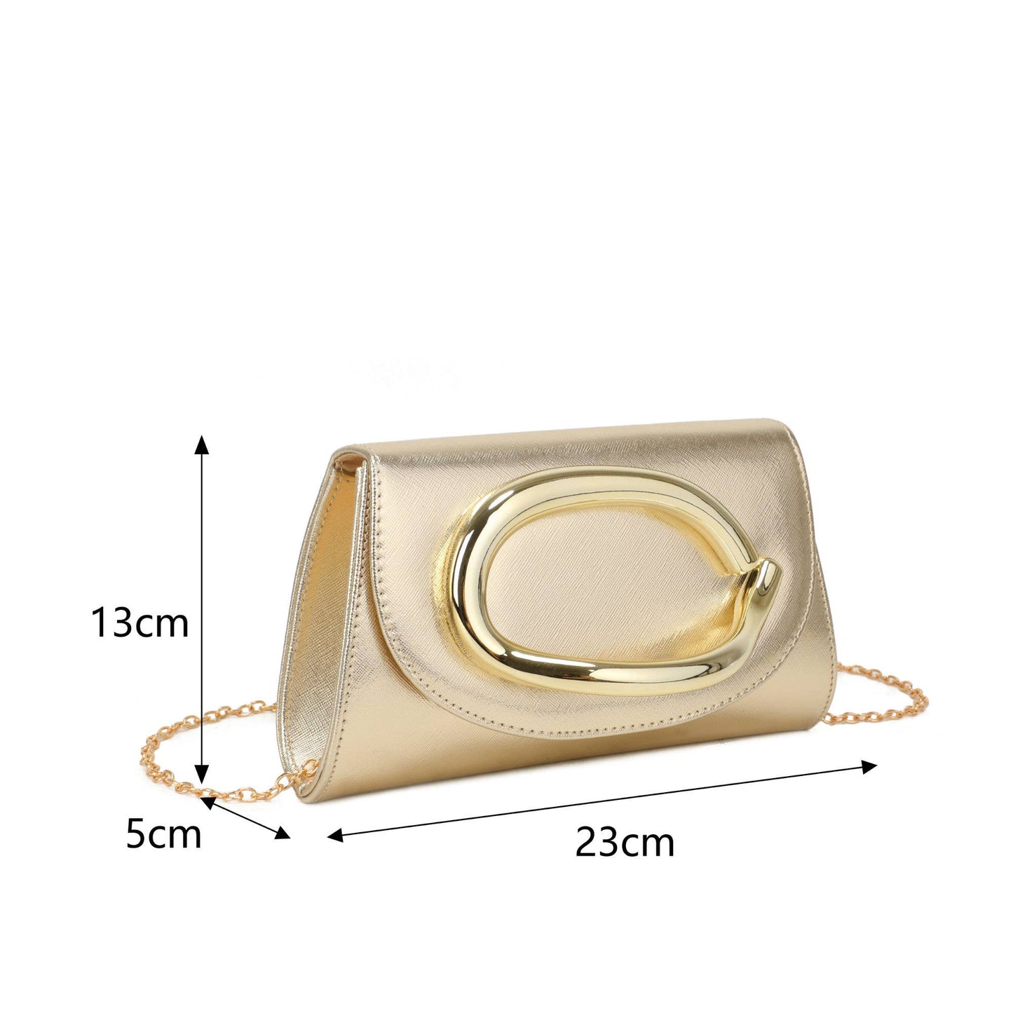 Trapezoid Shape Clutch Bag With Metal Hardware: Champagne