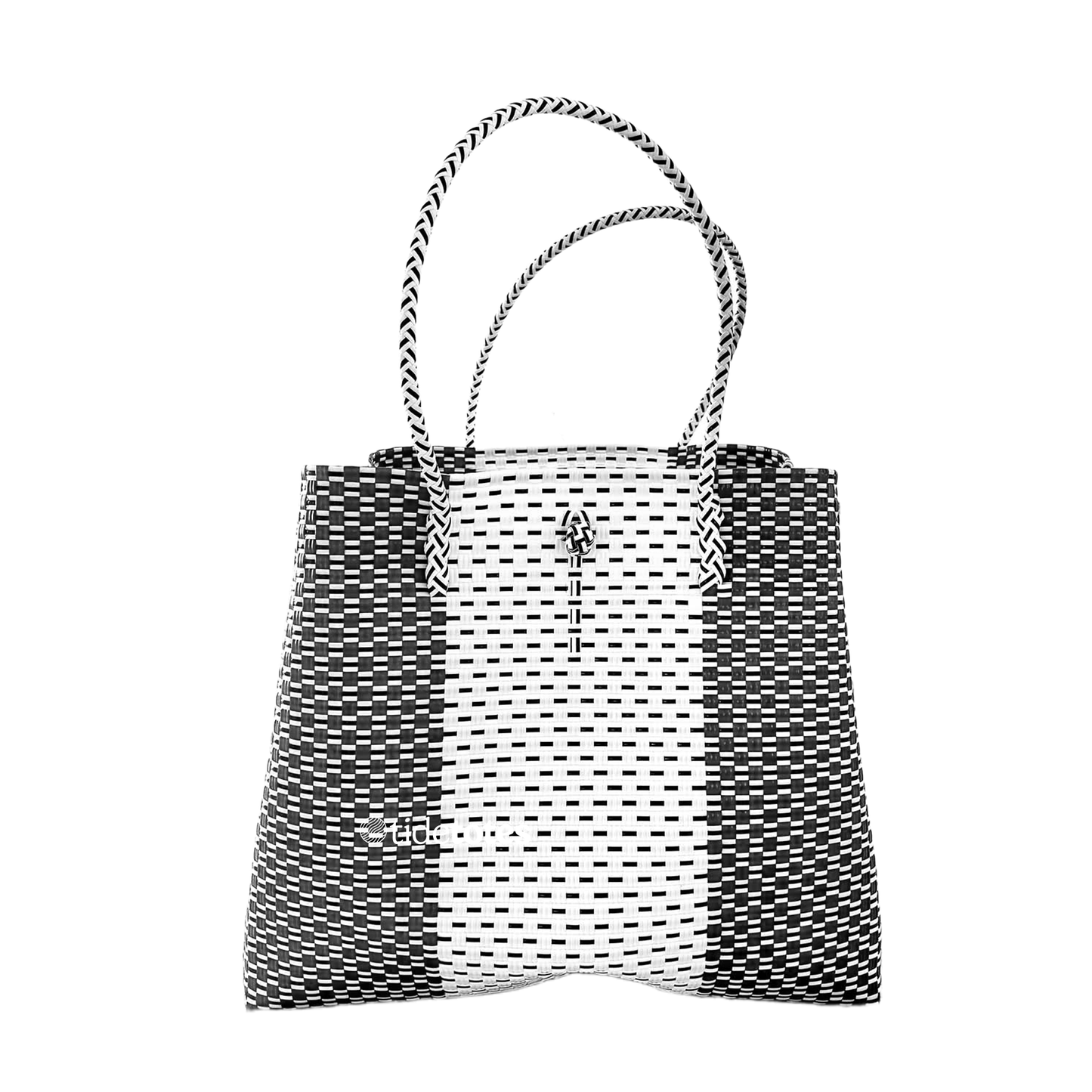 Studio Classic – Black & White Woven Tote With Centre Panel: Medium