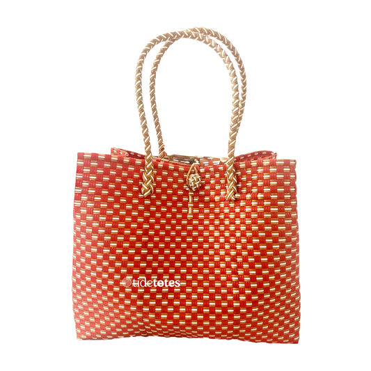 Duchess Flame – Designer Tote In Red & Ivory Weave: Medium