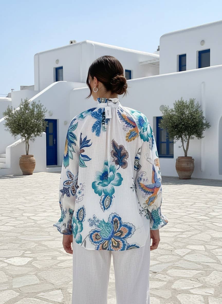 Linen Blend White & Blue Shirt