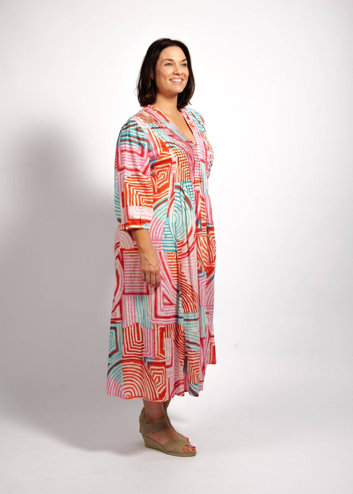 Freya Dress in Aqua Pink Geo