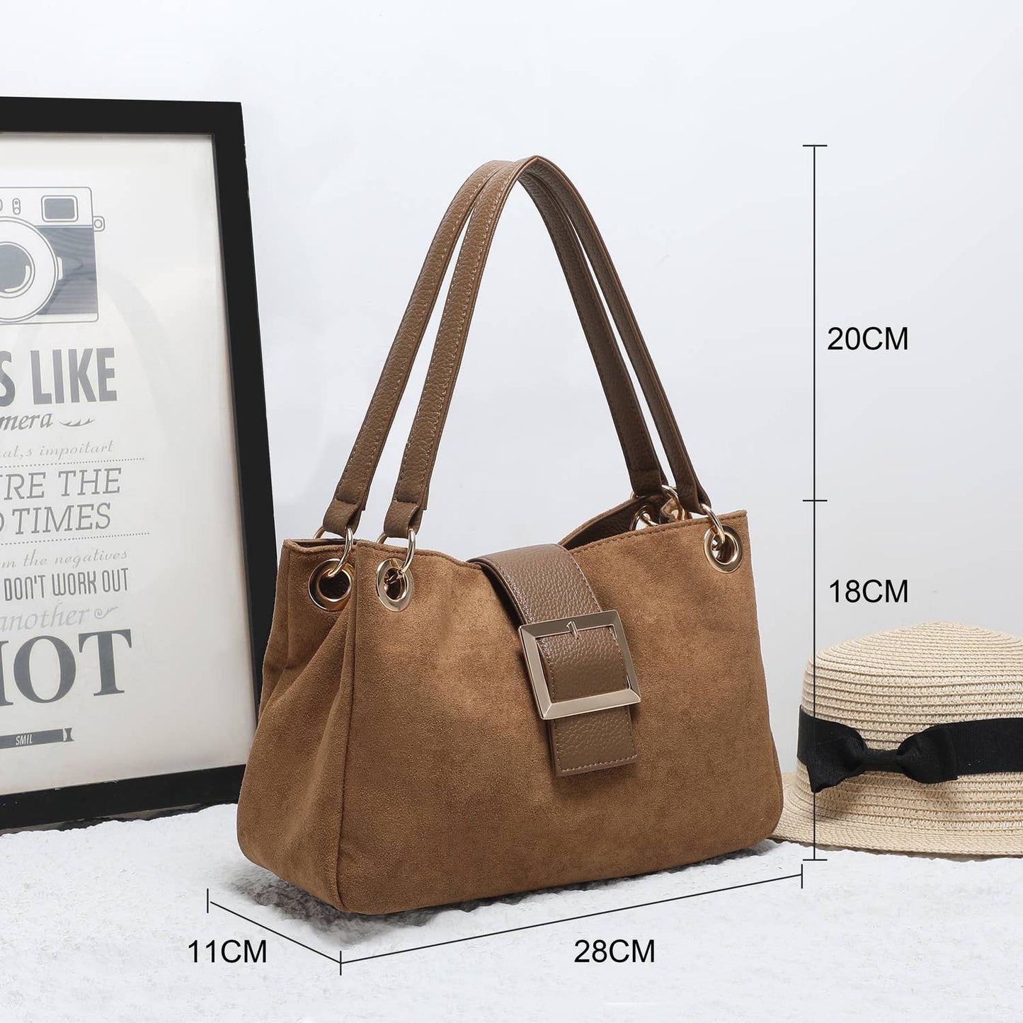 Camel Vegan Suede Shoulder Bag