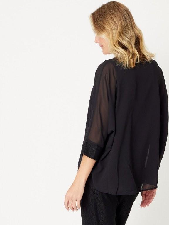 Shimmer Chiffon Overlay Top- Black