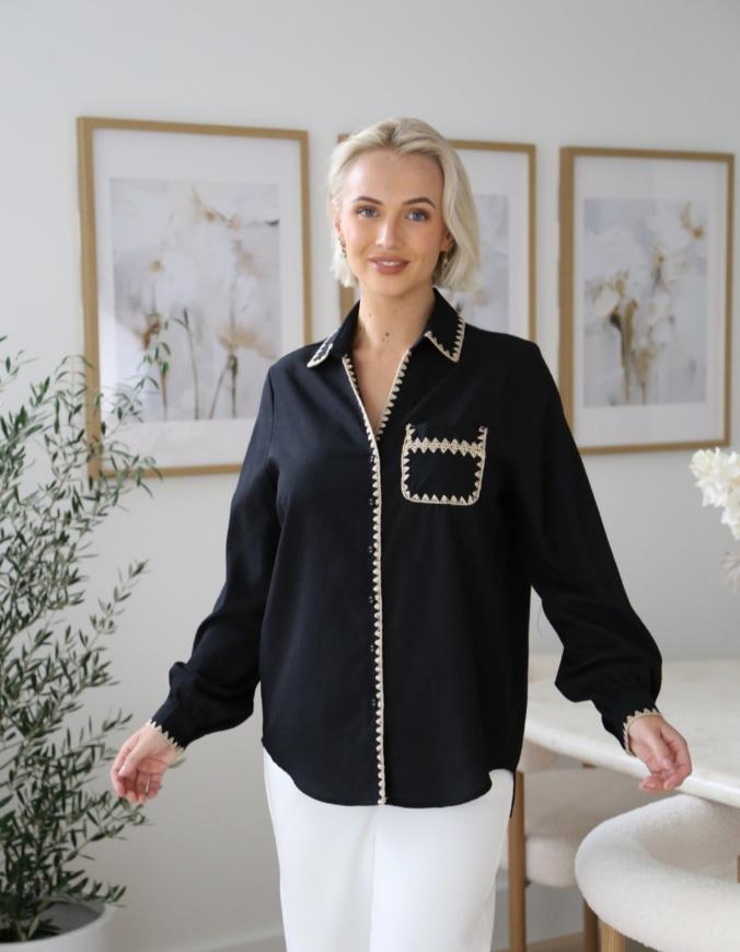 Black Embroidered Detail Shirt