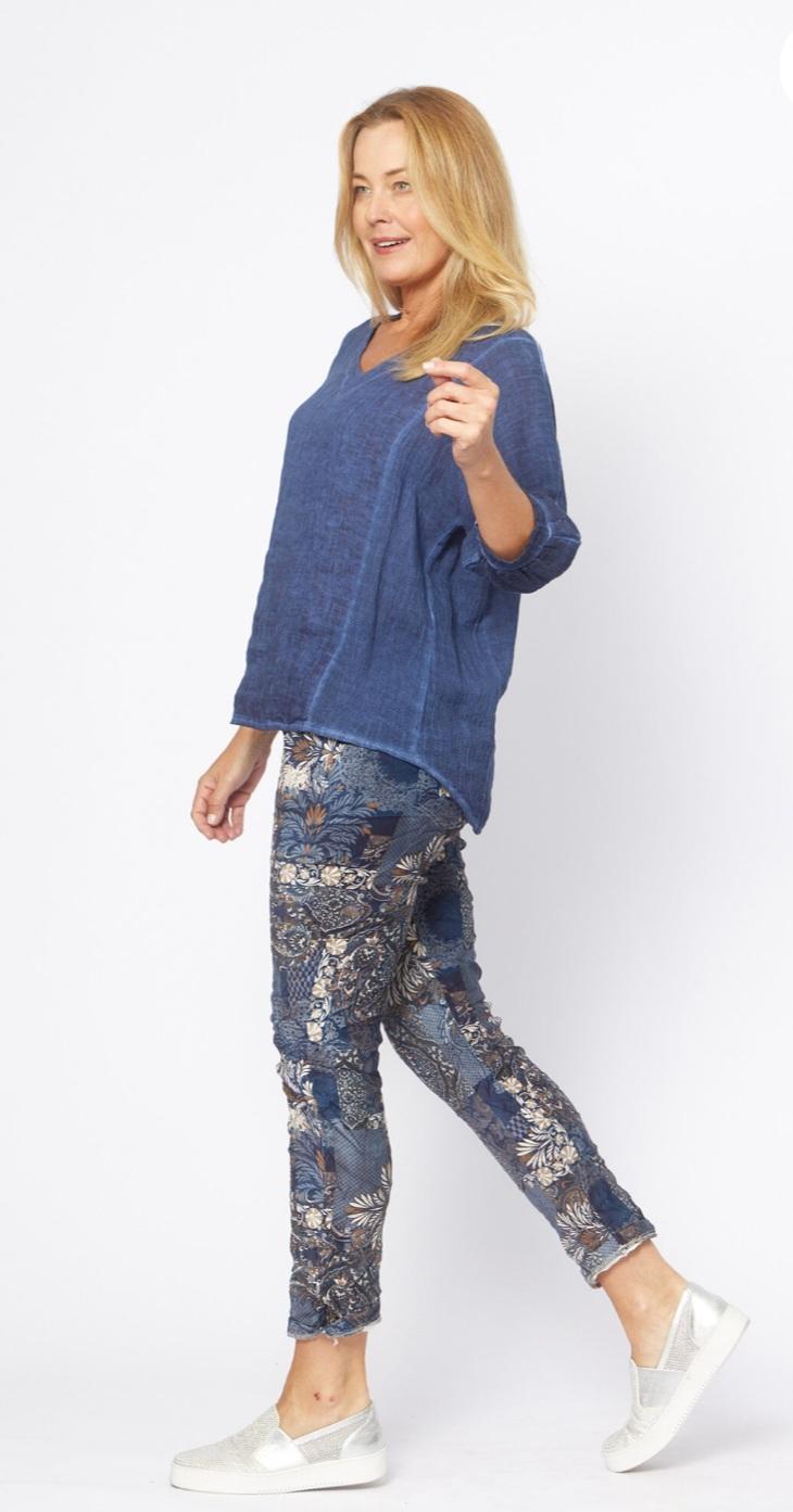 Blue Patterned Suede Feel Pants